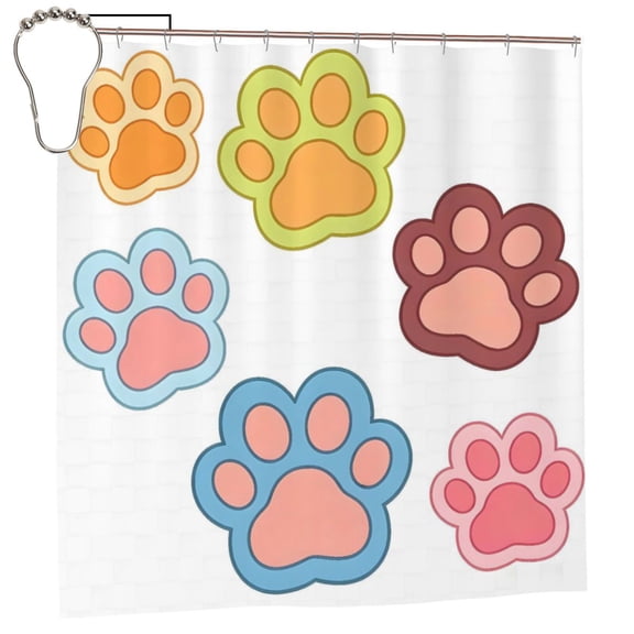 Waterproof Shower Curtain Polyester Fabric Shower Curtain With 12 Hooks Home Hotel Apartment Bathroom Shower Curtain 72x72in Animal Footprints (41)