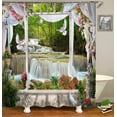 thumbnail image 1 of Waterproof Shower Curtain Rural Garden Flowers Birds Seaside Scenery Bathroom Curtains Beautiful landscape Bath Screen with Hook, 1 of 5
