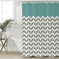 thumbnail image 1 of Waterproof Shower Curtain, Teal Geometric Chevron Gray Pattern Polyester Fabric Bathroom Curtains with 12 Hooks, 72" W x 72"H, Striped Classy Turquoise Simple Modern Quick-Drying Bathtub Curtain, 1 of 6