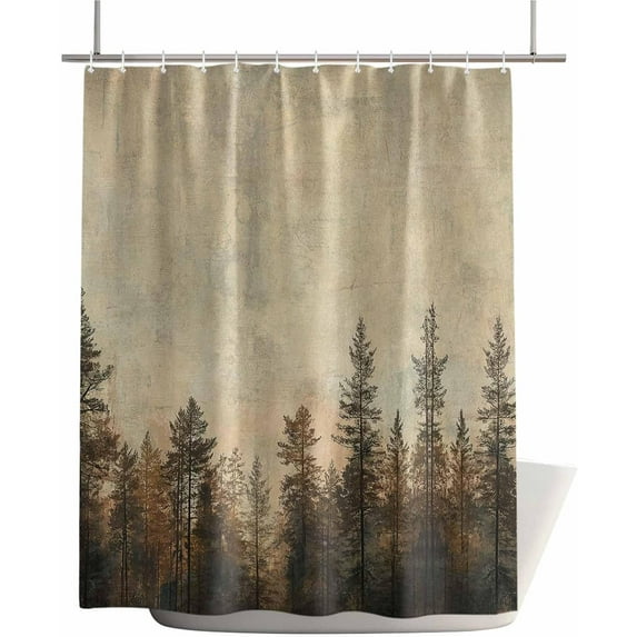 Waterproof Shower Curtain - Vintage Forest Tree Texture Bathroom Curtains with Hooks,Nature Scenery Painting Bathtub Curtain for Shower Stall,72x72 Inch