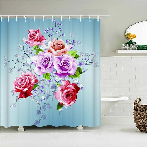 Waterproof Shower Curtain With Hooks Flower Plant Leaf Printed Bathroom Curtains Polyester Cloth Bath Curtain For Bathroom Decor