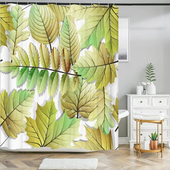Waterproof Shower Curtain for Bathroom Plant leaves Printed Bathtub Curtains Fabric Polyester Bath Curtain with 12