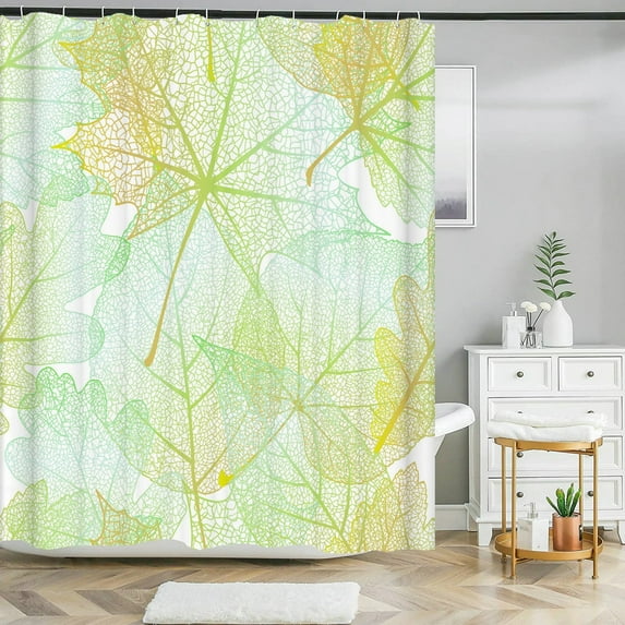 Waterproof Shower Curtain for Bathroom Plant leaves Printed Bathtub Curtains Fabric Polyester Bath Curtain with 12