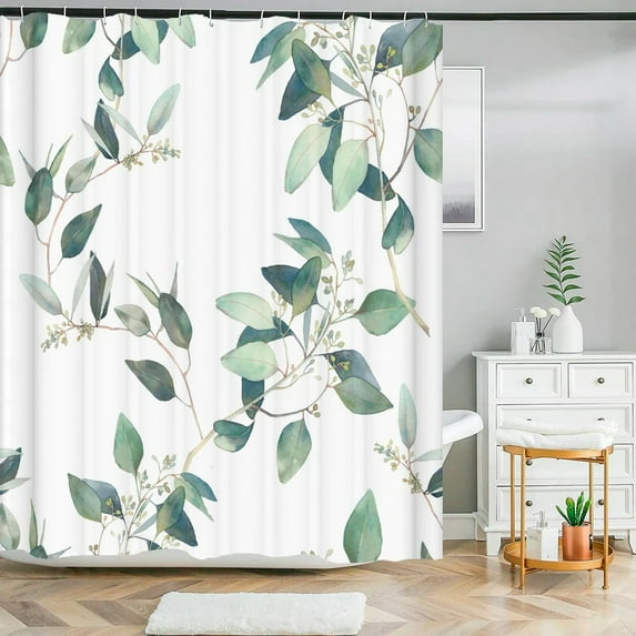 Waterproof Shower Curtain for Bathroom Plant leaves Printed Bathtub Curtains Fabric Polyester Bath Curtain with 12