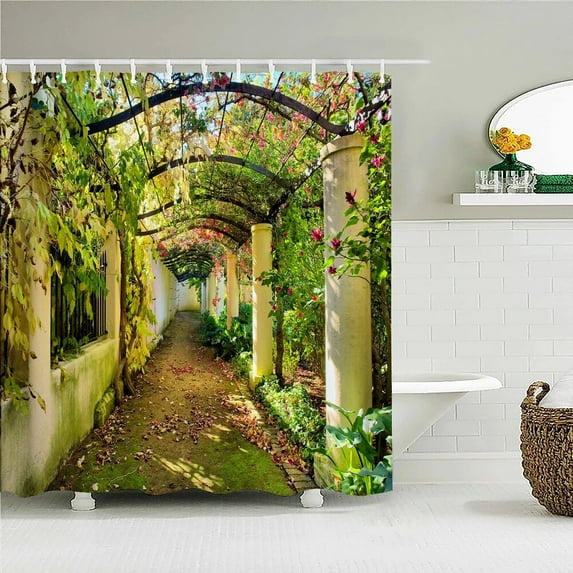 Waterproof Shower Curtains Beautiful Garden View Printing Curtain Flowers Scenery Bathroom Curtains Fabric Bath Curtain