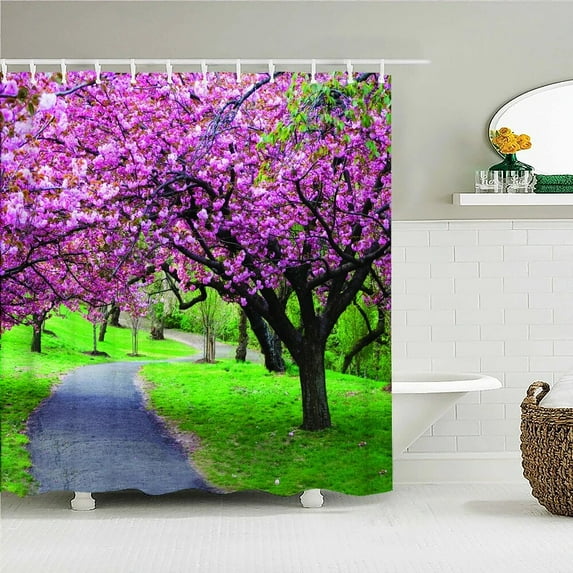 Waterproof Shower Curtains Beautiful Garden View Printing Curtain Flowers Scenery Bathroom Curtains Fabric Bath Curtain
