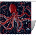 Waterproof Shower Curtains with Hooks, Red Octopus, Washable Durable