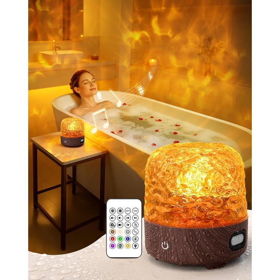 Waterproof Shower Lamp with Bluetooth Speaker for Bathroom,Rechargeable Shower Light with Touch & Remote Control for Inside Shower,Cordless 15 Color Ocean Wave Projector for Bathtub&Room Decor
