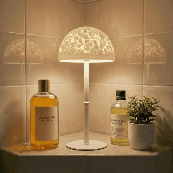 Waterproof Shower Lamp, Cordless Bathroom Lamp with Remote & Touch Control, Rechargeable Shower Light with RGB Color Changeable Ocean Wave Projector, LED Table Lamp for Inside Shower, Bathtub, Bedroo