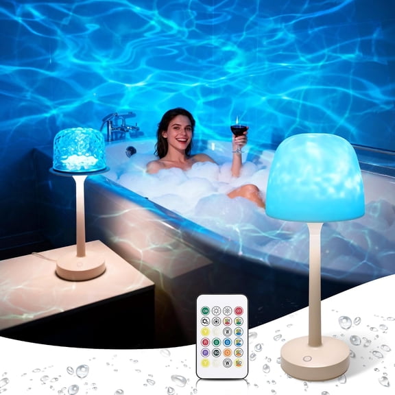 Waterproof Shower Lamp for Inside Shower, Rechargeable Bathroom Lamp Ocean Wave Projector Light with 16 Color, Cordless Shower Light with Remote Control, LED Bathroom Mood Lighting for Bathtub/Shower