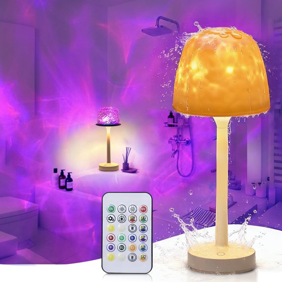 Waterproof Shower Lamp, Ocean Wave Projector Rechargeable Bathroom Night Light for Home Spa 2-in-1 Cordless Table Lamp, 16 Colors Remote Touch Control Relaxing Gifts Women & Kids