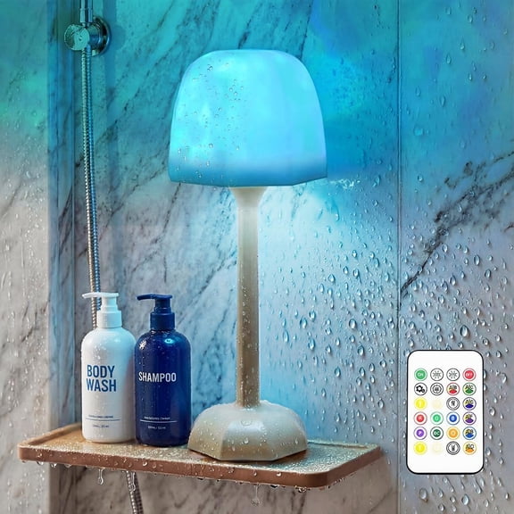 Waterproof Shower Lamp with Remote, 16 Colors Ocean Wave Projector Lamp for Bathroom, Cordless Rechargeable Night Light, Ambient Mood Lighting for Inside Shower, Bathtub, Spa