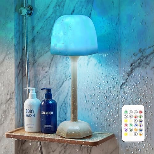 Waterproof Shower Lamp with Remote, 16 Colors Ocean Wave Projector Lamp for Bathroom, Cordless Rechargeable Night Light, Ambient Mood Lighting for Inside Shower, Bathtub, Spa$$Tools & Hardware Other