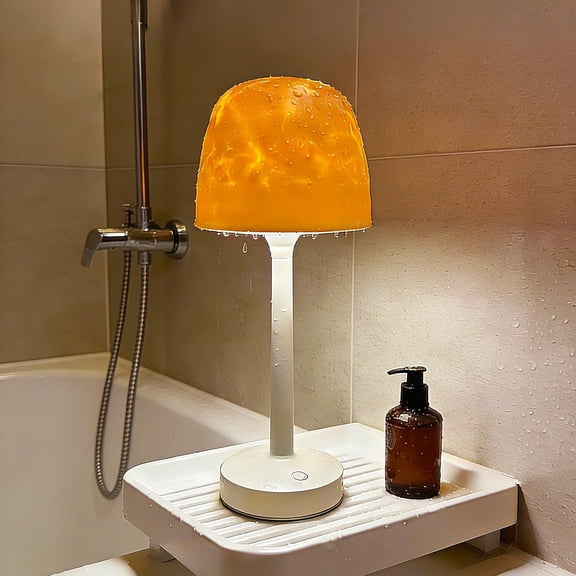 Waterproof Shower Lamp with Remote & Touch Control, Rechargeable Bathroom Lamp with16-Color Ocean Wave Projection, Cordless Shower Light for Inside Showers/Bathtubs (Grey)