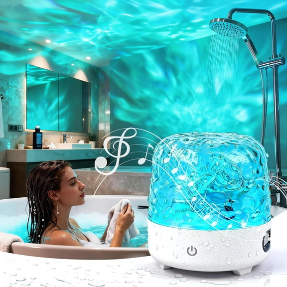 Waterproof Shower Light with Bluetooth Speaker, 16 Colors Changeable Shower Lamp for Inside Shower, Dimmable Ocean Wave Projector Light with Remote, LED Night Light Lamp for Bathroom, Bedroom Decor