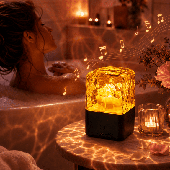 Waterproof Shower Light with Bluetooth Speaker LED Ocean Wave Projector RGB