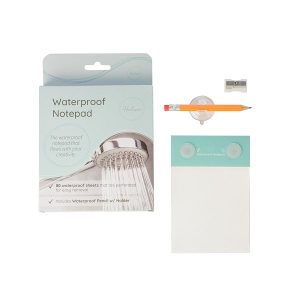 Waterproof Shower Notepad 80 Sheet Pad with Pencil Sharpener Suction Cups All Weather Writing Notebook