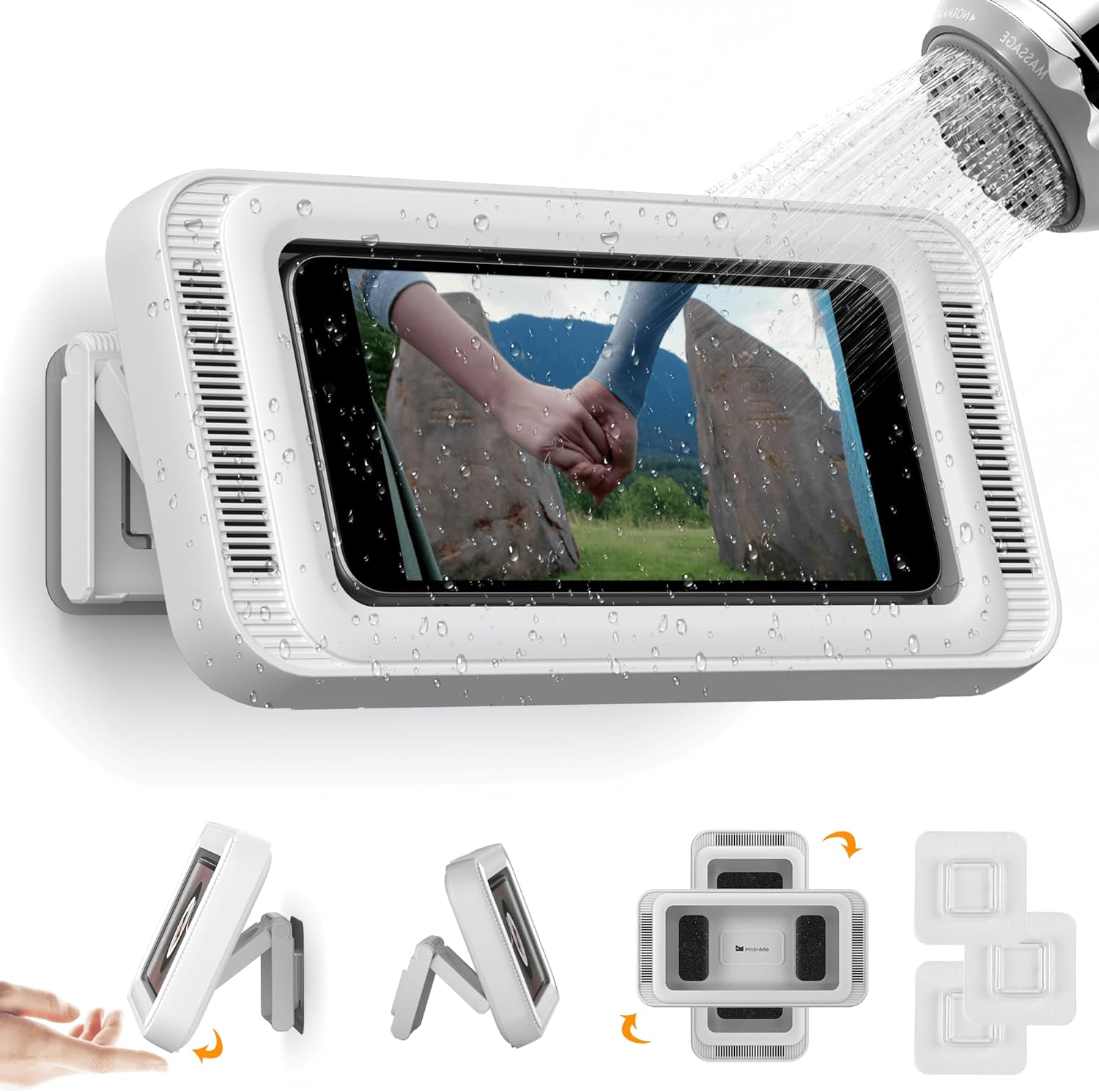 Waterproof Shower Phone Holder With 360° Rotation, Adjustable Angle