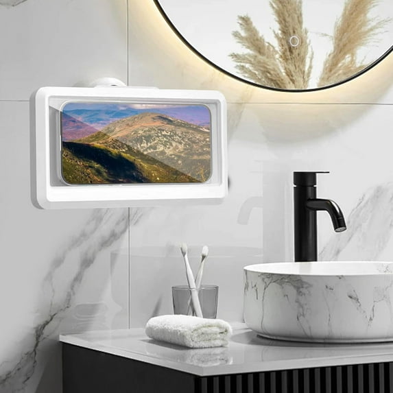 Waterproof Shower Phone Holder with 360° Rotation, Angle Adjustable, Wall Mounted Phone Holder for Bathroom Mirror Bathtub Kitchen, Up to 7.5 Inch