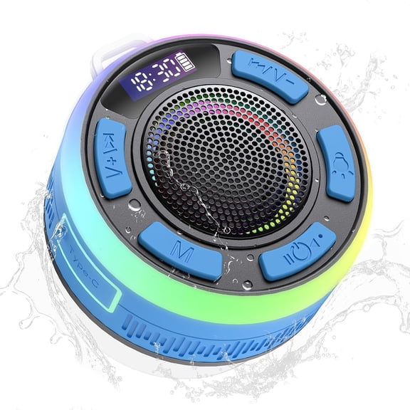 Waterproof Shower Speaker, Bluetooth 5.3 Bathroom Speaker with HD Sound & Strong Suction Cup, Bluetooth Speaker Built-in Mic for Calls, 1100mAh Portable Wireless Speaker for Pool, Beach, Boat, Blue