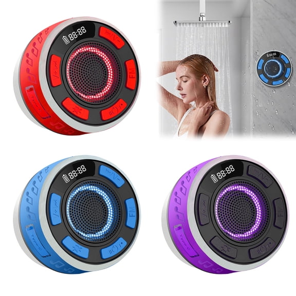 Waterproof Shower Speaker with RGB Light & LED Display Detachable Suction Cup Clear & Balanced 360° Sound Portable Blue-tooth Wireless Mini Speaker Blue