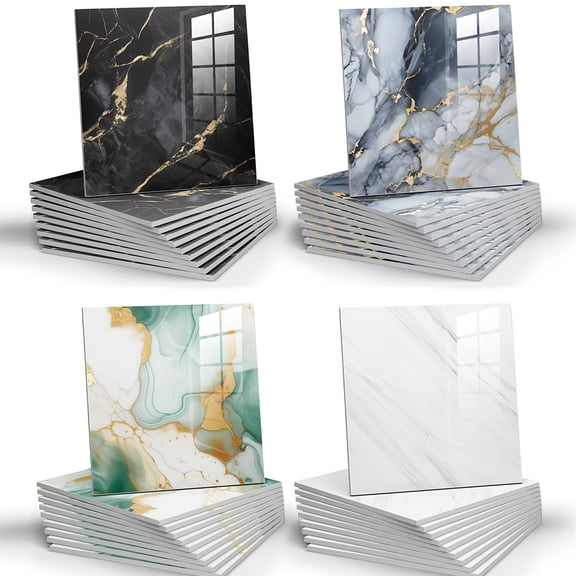 [Waterproof Shower Tiles]Waterproof 10/ 20pcs LuxeMarble Peel and Stick Shower Tiles -Space Theme Square Wall Hanging Decor for Bathroom, Kitchen, Living Room - 11.8"x11.8" Indoor Use PVC Wall Panels