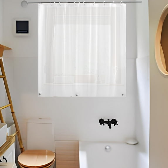 White PEVA frosted shower curtain for window 40 in x 36 in, waterproof vinyl bathroom panel with 12 hooks