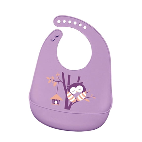 Waterproof Silicone Baby Bib - Adjustable BPA-Free Soft Leak-Proof Feeding Bib with Food Catcher, Cute Printed Design