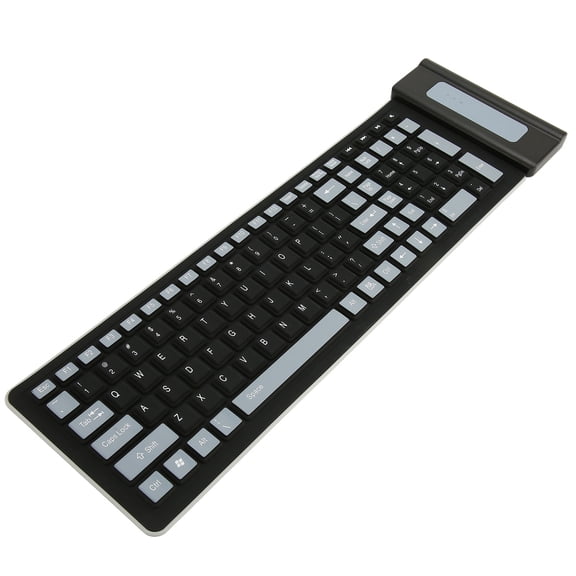 Waterproof Silicone Keyboard, 107 Keys Foldable 2.4G Wireless Keyboard for PC Laptop, Silent Soft Touch, Black
