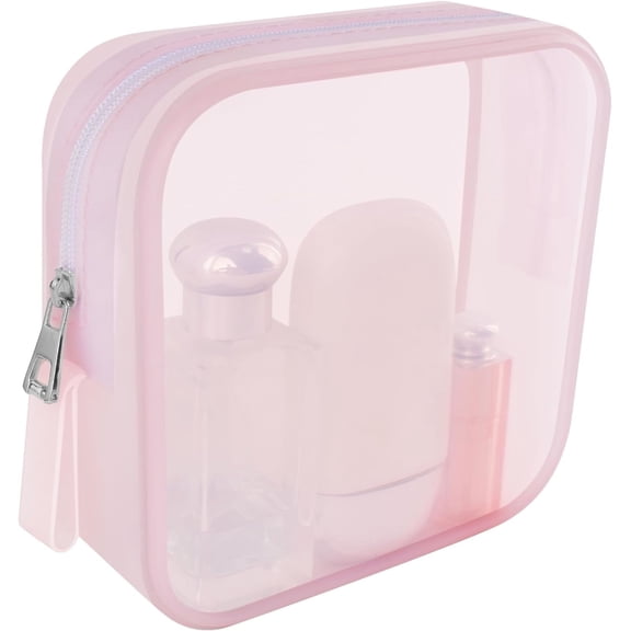 Waterproof Silicone Makeup Bag, Portable Travel Cosmetic Bag for Women, Clear Washable Versatile Zipper Toiletry Bag(Pink)