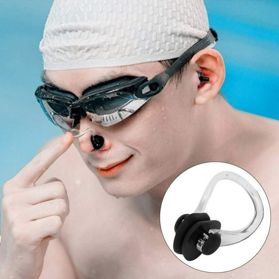 Waterproof Silicone Nose Clip Ear Plugs Set for Swimming Diving Water Park Anti Choking Unisex Black