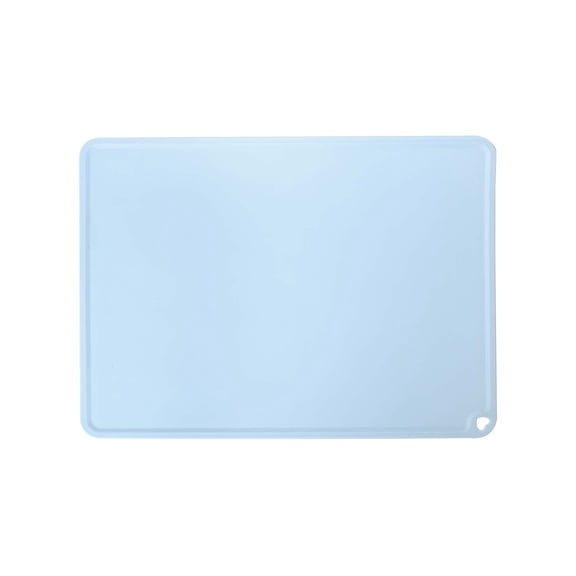 Waterproof Silicone Pet Feeding Mat w/Raised Edge, Spill-Proof Dog Cat Food Tray, Blue 16x12"