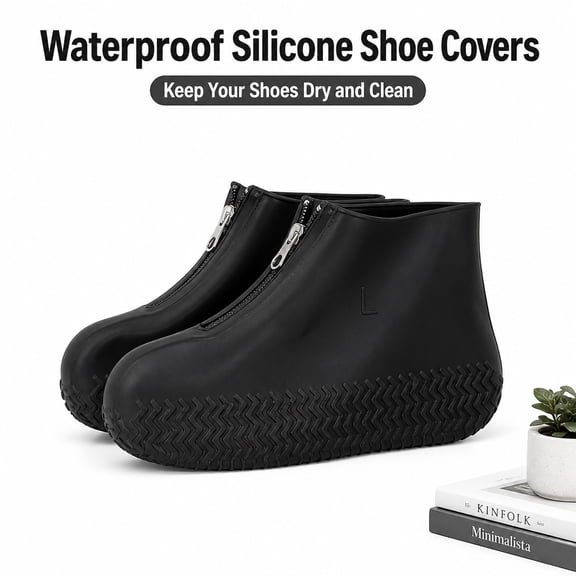 Waterproof Silicone Shoe Covers  Reusable Non-Slip Rain Booties for Adults with Zipper, Black, Large: 11.42 in Length  4.72 in Opening  6.50 in Height