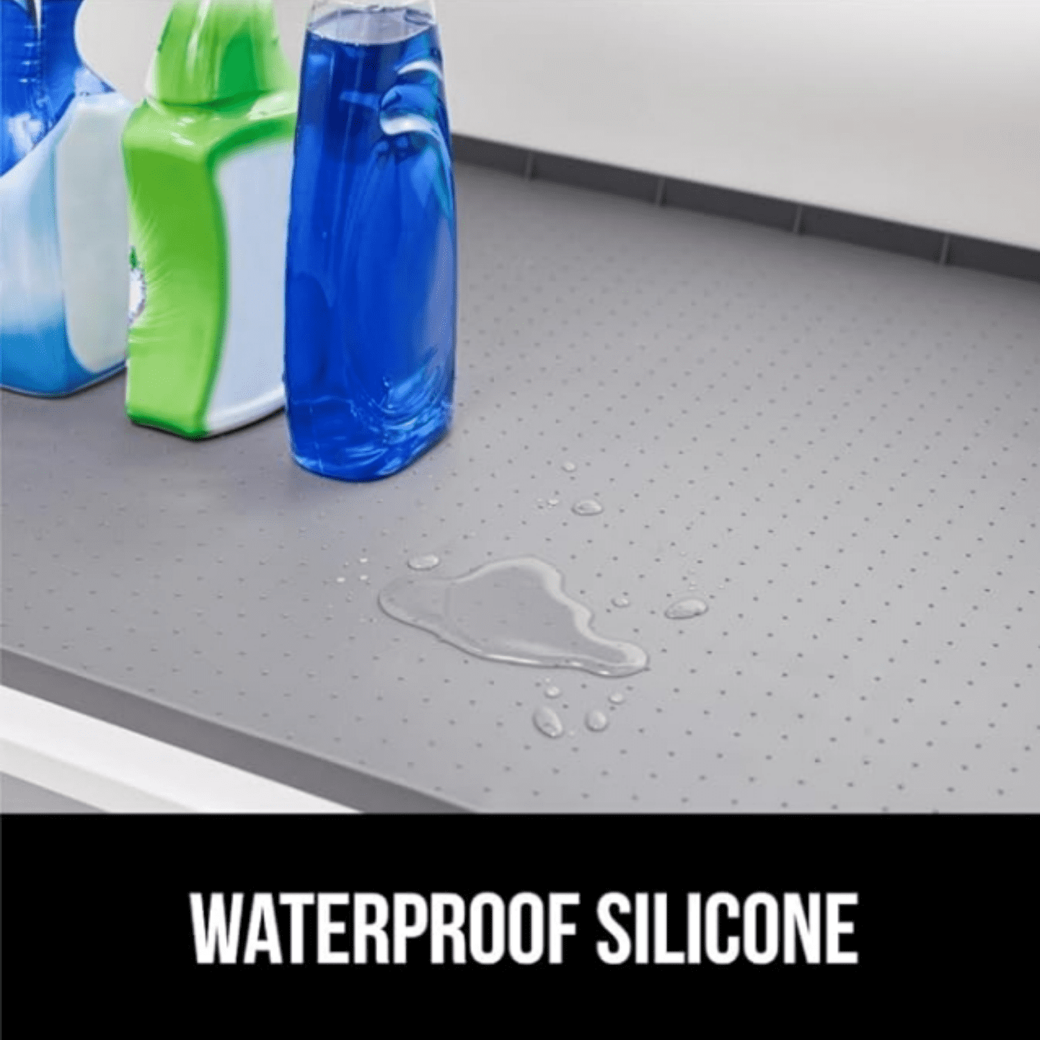 Waterproof Silicone Under Sink Mat with Raised Lip for Kitchen and Bathroom, 34 x 22 in, Cabinet Shelf Liner Stay in Place Mats Dishwasher Safe Drawer Liner, Organizer Tray, Gray