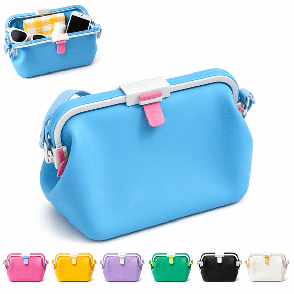 Waterproof Silicone Tote Bag with Hanging Strap, Leak-Resistant Stand-Up Beach Storage Bag for Wet Gear Fruit Picking Camping Travel, 2.1/3.7/5.6 Qt