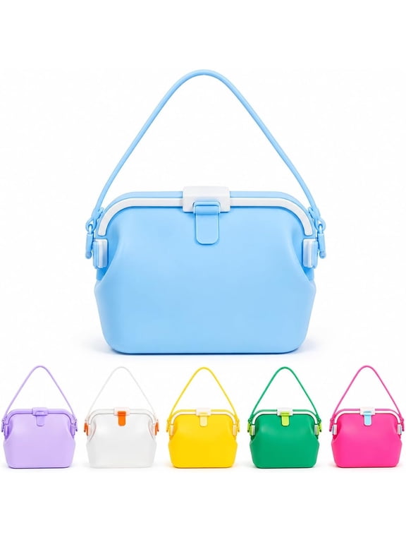 Waterproof Silicone Tote Bags, Women Foldable Leakproof Beach and Pool Handbag with Secure Closure, Washable Self-Standing