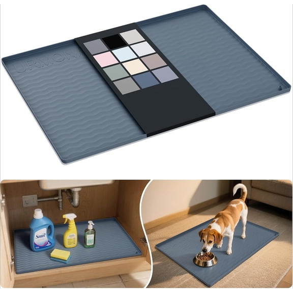 Waterproof Silicone Under Sink Mat 31"x22", Dark Grey, Cabinet Liner & Protector for Kitchen Bathroom