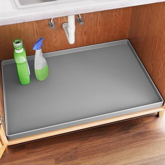 Waterproof Under Sink Mat 19" x 19" Shelf Liner for Kitchen and Bathroom, Cabinet Protector, Organizers and Storage, Flexible Silicone Drip Tray