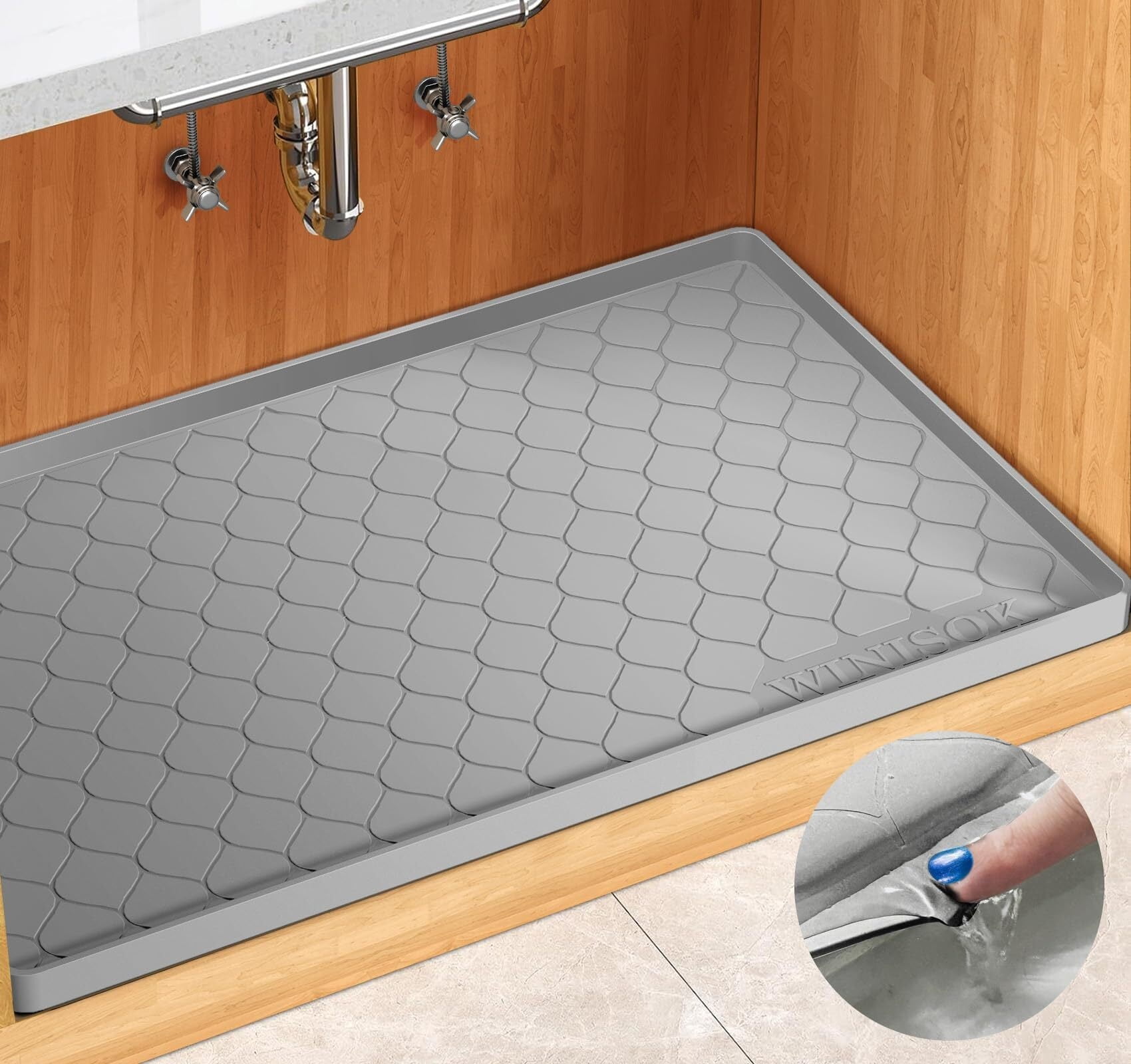 Waterproof Under Sink Mat 34" x 22" Cabinet Liner for Kitchen and ...
