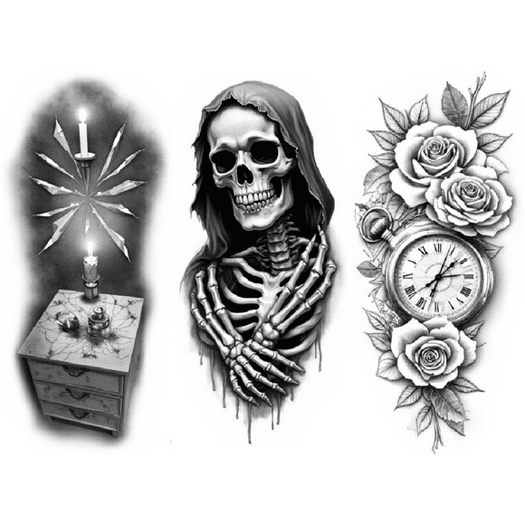 Waterproof Skull Stickers 3D Gothic Tattoos Realistic Temporary for Men Women Parties