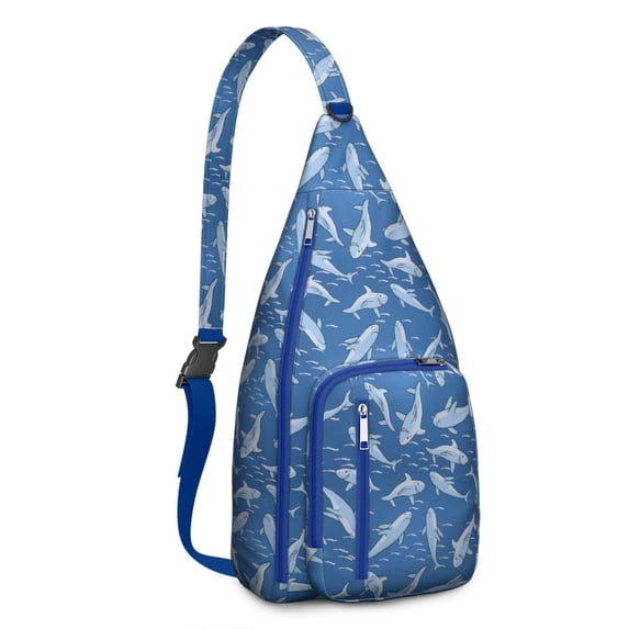 Waterproof Sling Backpack for Women – Lightweight Crossbody Chest Bag with Adjustable Strap for Travel & Outdoor – Shark, Whale, Dolphin & Nautical Ocean Print