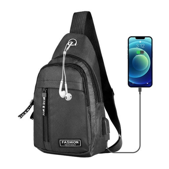Waterproof Sling Bag for Men, Oxford Cloth Chest Backpack with Adjustable Strap and USB Charging Port for Travel