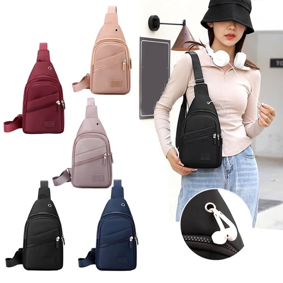 Waterproof Sling Chest Bag Large Capacity Nylon Crossbody • Anti-Theft USB Charging Travel Shoulder Pack • Breathable Strap • Unisex Pink Purple Blue Red