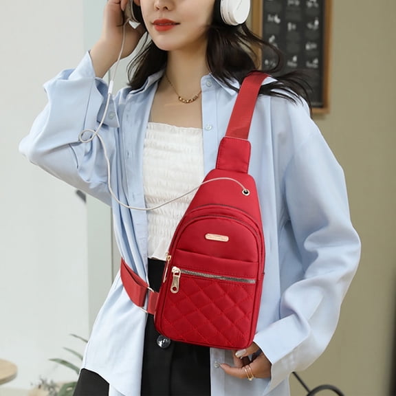 Waterproof Sling Chest Bag for Men and Women | Travel Crossbody Backpack | Large Capacity Fabric | Antitheft Hidden Pocket | USB Charging Port | 1 Piece | 11.81x6.69x3.93in | Red Purple Blue Pink