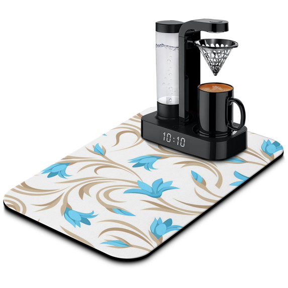 Waterproof & SlipResistant Coffee Drying Mat 19.5x12in, Super Absorbent Diatom Mud, QuickDry Fabric, Easy to Clean, Coffee Mat Decorative Pattern Design