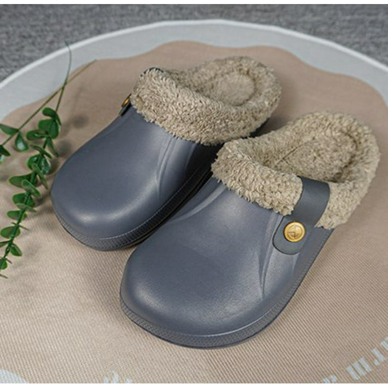 Waterproof Slippers Women Men Fur Lined Clogs Winter Garden Shoes Warm House Slippers Indoor Outdoor Mules Walmart