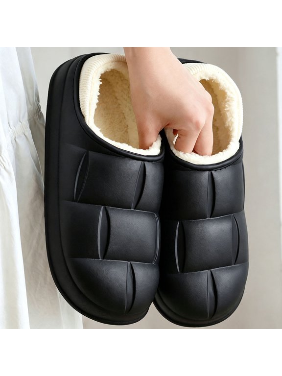Waterproof Slippers for Women Soft Thickened House Shoes with Bread Shape Slip-On Fluffy Indoor Outdoor Slippers