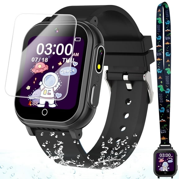 Vakzovy Waterproof Smart Watch for Kids with 32 Games Dual Camera Video Habit Tracking Music Player Pedometer Screen Protectors Lanyard, HD Touchscreen Kids Watch Toy Birthday Gift for 3-12 Year Old