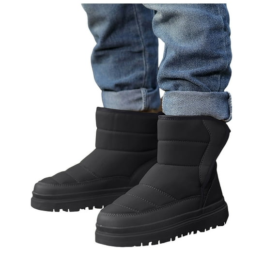 Waterproof Snow Boots for Kids Boys Girls Thickened Warm Plush Lined Lug Sole Platform Hook and Loop Slip on High Top Winter Booties Black 2 Big Kid