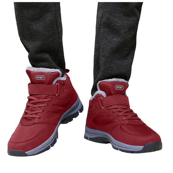 Waterproof Snow Boots for Women Men Outdoor AntiSlip Trekking Hiking Shoes Lace up Hook and Loop Plush Lined Winter Booties Red 6.5